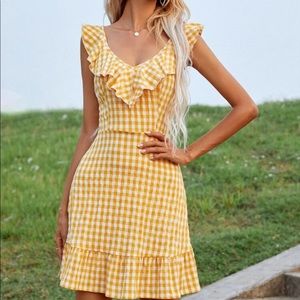 Yellow Gingham Open Back Dress